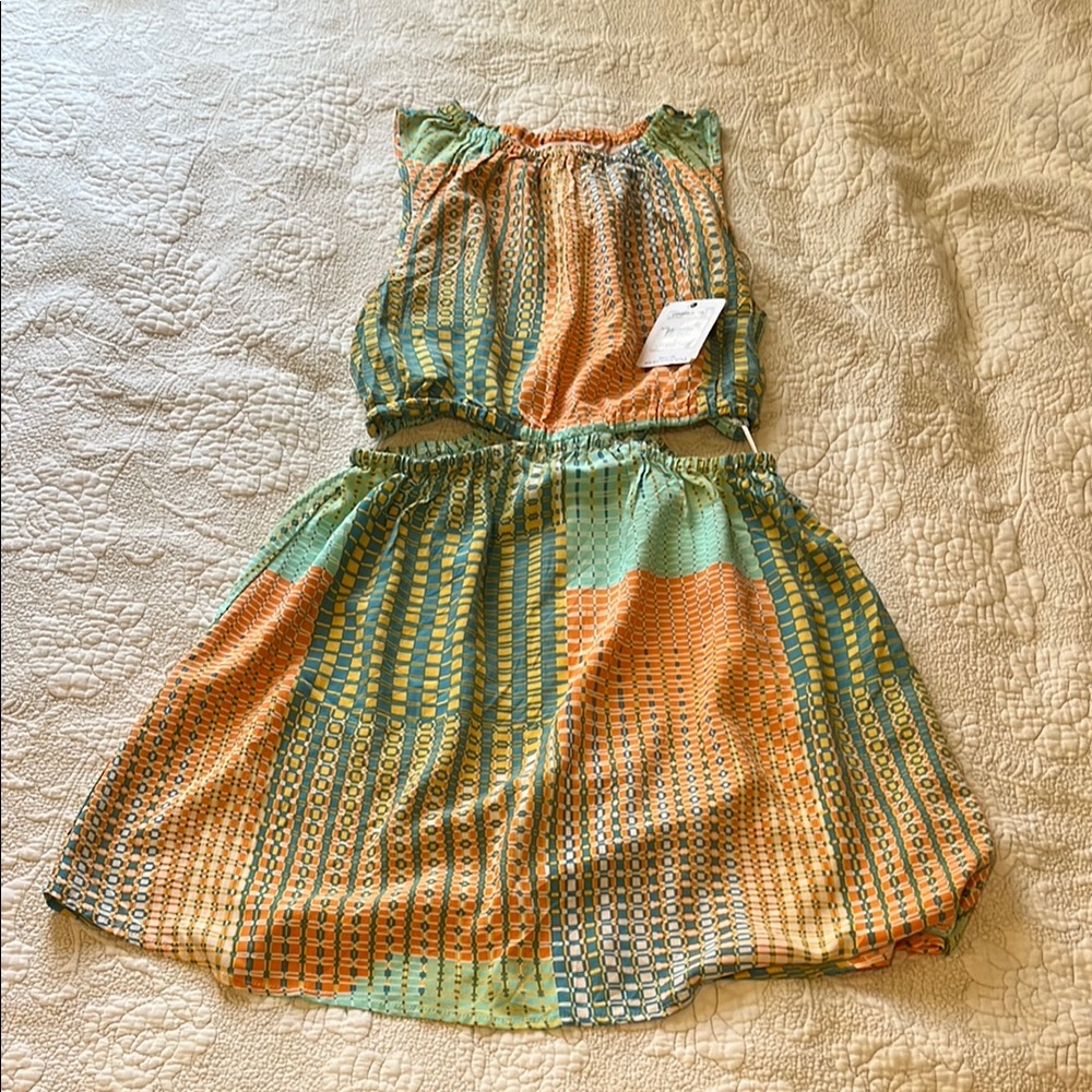 O'Neill Green and Orange Sleeveless Midi Sundress